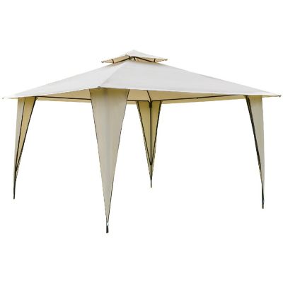 Outsunny 12' x 12' Outdoor Canopy Tent Party Gazebo Double Tier Roof Steel Frame Included Ground Stakes Beige Image 1