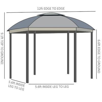 Outsunny 12' x 12' Round Outdoor Patio Gazebo Canopy 2 Tier Roof Netting Sidewalls and Strong Steel Frame Grey Image 3