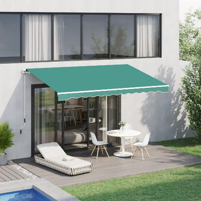 Outsunny 13' x 8' Manual Retractable Sun Shade Patio Awning Durable Design and Adjustable Length Canopy Green Image 1