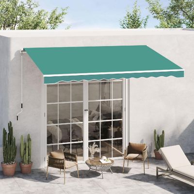 Outsunny 13' x 8' Manual Retractable Sun Shade Patio Awning Durable Design and Adjustable Length Canopy Green Image 2