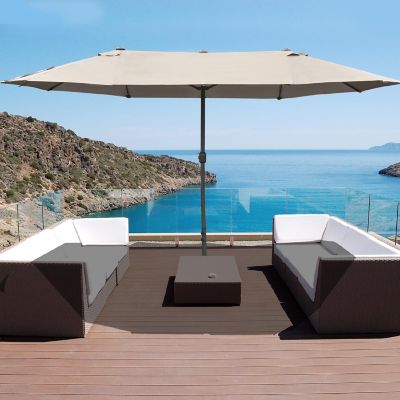 Outsunny 15' Steel Rectangular Outdoor Double Sided Market Patio Umbrella UV Sun Protection and Easy Crank Coffee Image 3