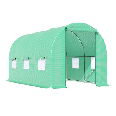 Outsunny 15' x 7' x 7' Walk in Tunnel Greenhouse Garden Plant Growing House Door and Ventilation Window Green Image 1