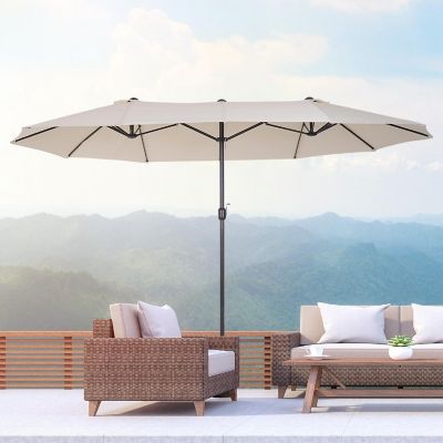 Outsunny 15ft Patio Umbrella Double Sided Outdoor Market Extra Large Umbrella Crank Handle for Deck Lawn Backyard and Pool Cream White Image 1