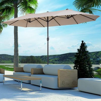 Outsunny 15ft Patio Umbrella Double Sided Outdoor Market Extra Large Umbrella Crank Handle for Deck Lawn Backyard and Pool Cream White Image 2