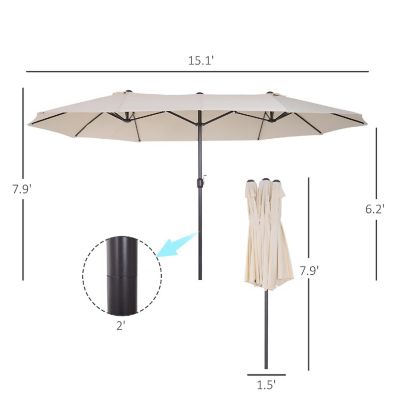 Outsunny 15ft Patio Umbrella Double Sided Outdoor Market Extra Large Umbrella Crank Handle for Deck Lawn Backyard and Pool Cream White Image 3