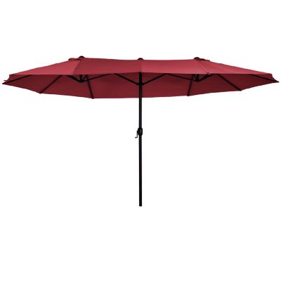 Outsunny 15ft Patio Umbrella Double Sided Outdoor Market Extra Large Umbrella Crank Handle for Deck Lawn Backyard and Pool Wine Red Image 1