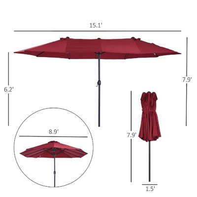 Outsunny 15ft Patio Umbrella Double Sided Outdoor Market Extra Large Umbrella Crank Handle for Deck Lawn Backyard and Pool Wine Red Image 3
