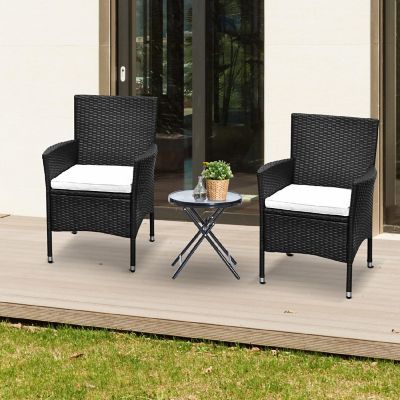 Outsunny 2 PCS Rattan Wicker Dining Chairs Cushions and Anti Slip Foot Patio Stackable Chairs Set for Backyard Garden Lawn Dark Coffee Image 2