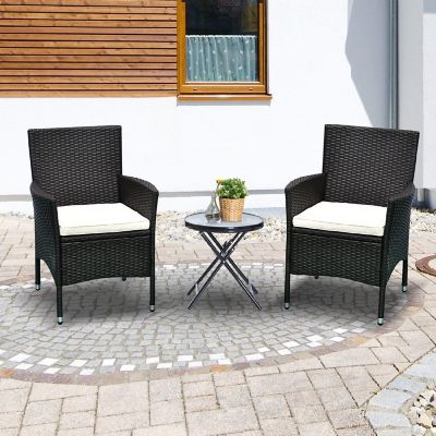 Outsunny 2 PCS Rattan Wicker Dining Chairs Cushions and Anti Slip Foot Patio Stackable Chairs Set for Backyard Garden Lawn Dark Coffee Image 3