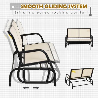Outsunny 2 Person Outdoor Glider Bench Patio Double Swing Rocking Chair Loveseat w/Power Coated Steel Frame for Backyard Garden Porch Beige Image 3