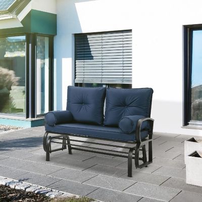Outsunny 2 Person Outdoor Glider Chair Patio Double Rocking Loveseat Steel Frame and Cushions for Backyard Garden and Porch Blue Image 2