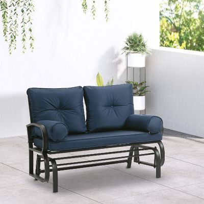 Outsunny 2 Person Outdoor Glider Chair Patio Double Rocking Loveseat Steel Frame and Cushions for Backyard Garden and Porch Blue Image 3