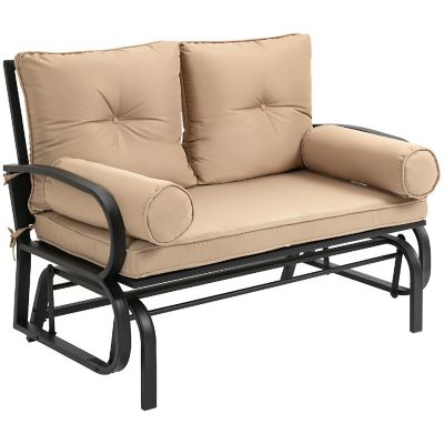 Outsunny 2 Person Outdoor Glider Chair Patio Double Rocking Loveseat Steel Frame and Cushions for Backyard Garden and Porch Khaki Image 1