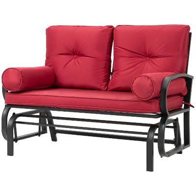 Outsunny 2 Person Outdoor Glider Chair Patio Double Rocking Loveseat Steel Frame and Cushions for Backyard Garden and Porch Red Image 1