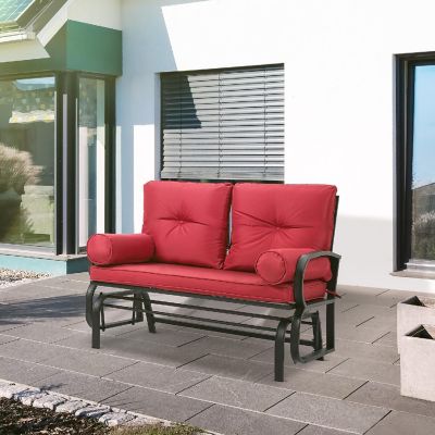 Outsunny 2 Person Outdoor Glider Chair Patio Double Rocking Loveseat Steel Frame and Cushions for Backyard Garden and Porch Red Image 2