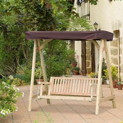 Outsunny 2 Person Outdoor Porch Swing Wooden Stand Strong A Frame Design and Adjustable Water Fighting Canopy Image 2