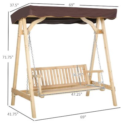 Outsunny 2 Person Outdoor Porch Swing Wooden Stand Strong A Frame Design and Adjustable Water Fighting Canopy Image 3