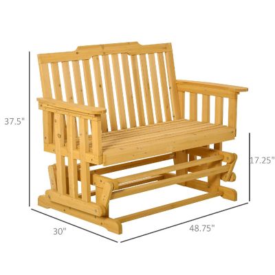 Outsunny 2 Person Patio Swing Glider Bench Quick Drying Design and Widen Armrest Wood Rocking Chair Loveseat for Backyard Garden Porch Natural Image 2