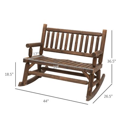 Outsunny 2 Person Wood Rocking Chair Log Design Heavy Duty Loveseat Image 2
