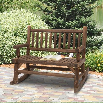 Outsunny 2 Person Wood Rocking Chair Log Design Heavy Duty Loveseat Image 3