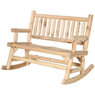 Outsunny 2 Person Wood Rocking Chair Log Design Heavy Duty Loveseat Image 1