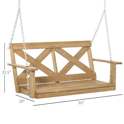 Outsunny 2 Person Wooden Porch Swing Sturdy Steel Chains and Rustic X Shaped Design for the Outdoors Natural Image 3