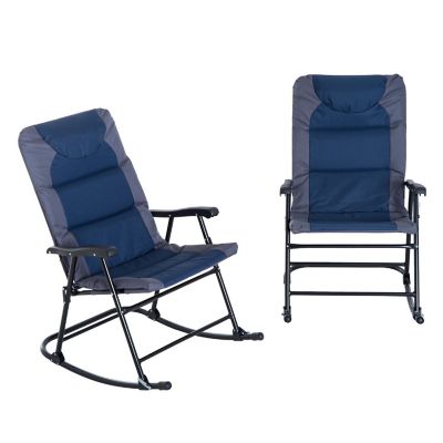 Outsunny 2 Piece Folding Rocking Chair Set Armrests Padded Seat and Backrest Navy Blue and Grey Image 1