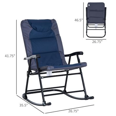 Outsunny 2 Piece Folding Rocking Chair Set Armrests Padded Seat and Backrest Navy Blue and Grey Image 2