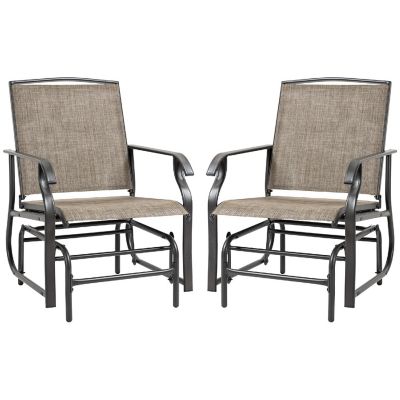 Outsunny 2 Pieces Rocking Chair Set Outdoor Gliders Pack of 2 Breathable Mesh Fabric Steel Frame Garden Patio Dark Brown Khaki Image 1