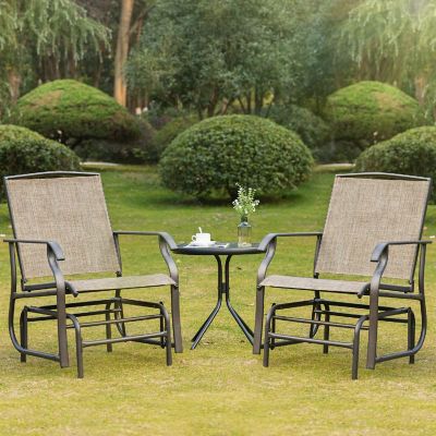 Outsunny 2 Pieces Rocking Chair Set Outdoor Gliders Pack of 2 Breathable Mesh Fabric Steel Frame Garden Patio Dark Brown Khaki Image 3