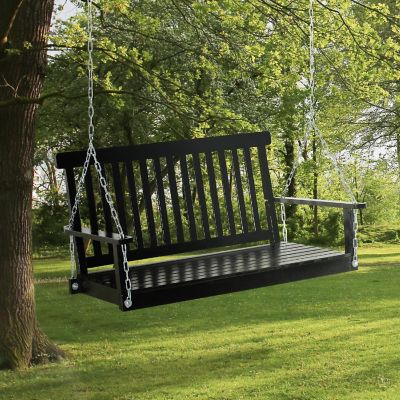 Outsunny 2 Seater Outdoor Patio Porch Swing Chair Seat Slatted Build Hanging Chains Fir Wooden Design Black Image 2