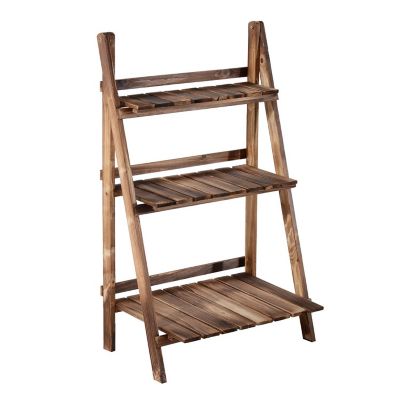 Outsunny 23" x 14.25" x 36" 3 Level Rustic Wooden Folding Plant Stand Slat Bottom and Elevated Vertical Design Image 1