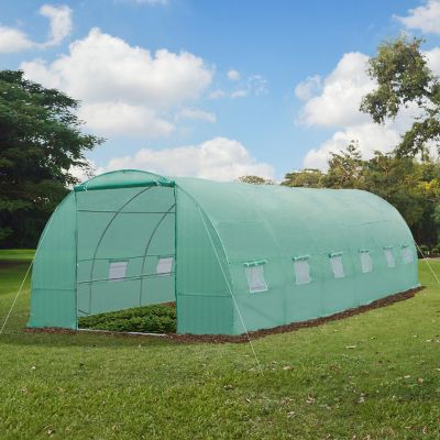 Outsunny 26' x 10' x 7' Outdoor Walk In Tunnel Greenhouse Roll up Windows and Zippered Door Steel Frame and PE Cover Image 1
