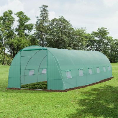Outsunny 26' x 10' x 7' Outdoor Walk In Tunnel Greenhouse Roll up Windows and Zippered Door Steel Frame and PE Cover Image 2