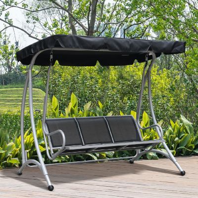Outsunny 3 Person Patio Swing Seats Adjustable Canopy Outdoor Swing Chair Bench for Garden Poolside Black Image 1