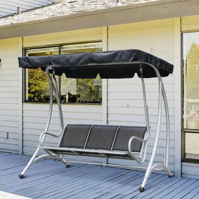 Outsunny 3 Person Patio Swing Seats Adjustable Canopy Outdoor Swing Chair Bench for Garden Poolside Black Image 2