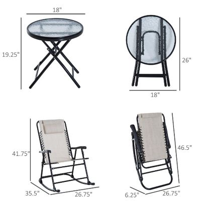 Outsunny 3 Piece Outdoor Rocking Bistro Set Patio Folding Chair Table Set Cream White Image 2