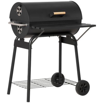 Outsunny 30" Portable Charcoal BBQ Grill Carbon Steel Outdoor Barbecue Adjustable Charcoal Rack Storage Shelf Wheel for Garden Camping Picnic Image 1