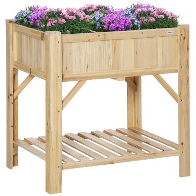 Outsunny 31" x 23" Raised Garden Bed Elevated Wood Planter Box Non Woven Fabric for Vegetable Flower Herb in Patio Backyard Balcony Image 1