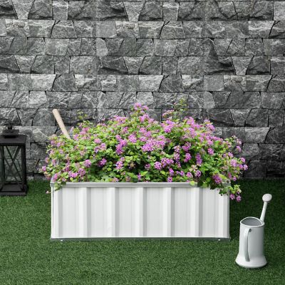 Outsunny 3x3ft Metal Raised Garden Bed Steel Planter Box No Bottom w/ A Pairs of Glove for Backyard Patio to Grow Vegetables Herbs and Flowers White Image 3