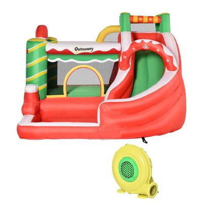 Outsunny 4 in 1 Kids Christmas Inflatable Bounce House Jumping Castle with Christmas Tree Pattern Includes Trampoline Pool Slide Climbing Wall with Carry Bag Repair Patches and Air Blower Image 1