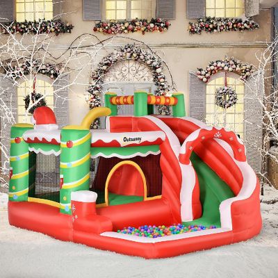 Outsunny 4 in 1 Kids Christmas Inflatable Bounce House Jumping Castle with Christmas Tree Pattern Includes Trampoline Pool Slide Climbing Wall with Carry Bag Repair Patches and Air Blower Image 2