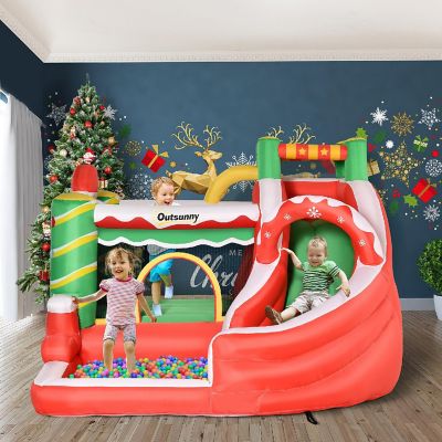 Outsunny 4 in 1 Kids Christmas Inflatable Bounce House Jumping Castle with Christmas Tree Pattern Includes Trampoline Pool Slide Climbing Wall with Carry Bag Repair Patches and Air Blower Image 3