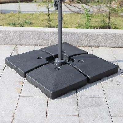Outsunny 4 Piece Cantilever Patio Umbrella Base Stand Outdoor Offset Umbrella Weight Plates 176 lbs Capacity Water or 264 lbs Capacity Sand Black Image 1