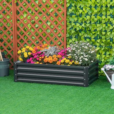 Outsunny 4' x 2' x 1' Raised Garden Bed Box Weatherized Steel Frame for Vegetables Flowers and Herbs Grey Image 2