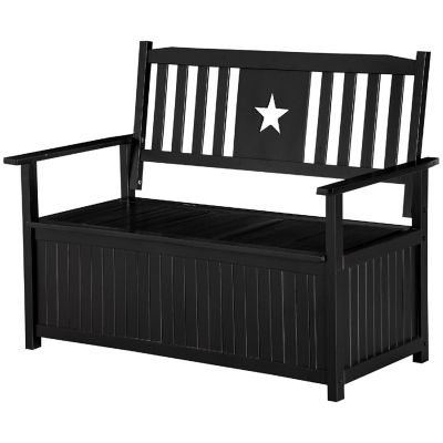Outsunny 43 Gallon Outdoor Storage Bench Wooden Loveseat Deck Box 2 Seat Container for Store Garden Tools Toys Black Image 1