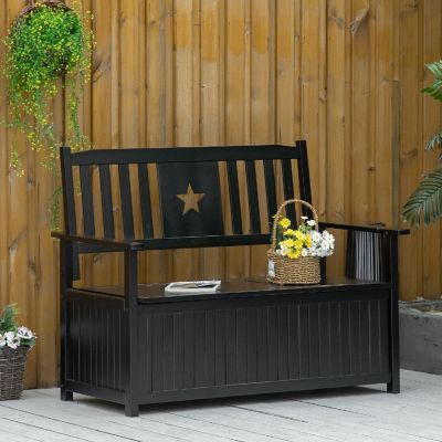 Outsunny 43 Gallon Outdoor Storage Bench Wooden Loveseat Deck Box 2 Seat Container for Store Garden Tools Toys Black Image 2