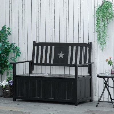 Outsunny 43 Gallon Outdoor Storage Bench Wooden Loveseat Deck Box 2 Seat Container for Store Garden Tools Toys Black Image 3