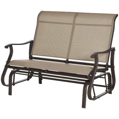 Outsunny 47" Outdoor Double Glider Bench Patio Glider Armchair for Backyard Mesh Seat and Backrest Steel Frame Beige Image 1