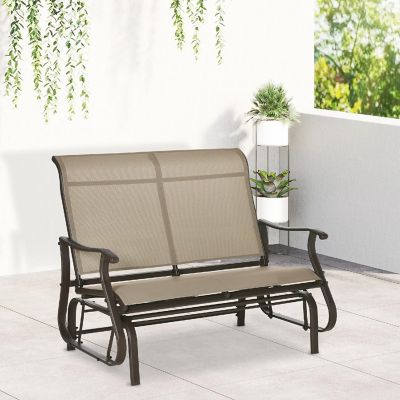 Outsunny 47" Outdoor Double Glider Bench Patio Glider Armchair for Backyard Mesh Seat and Backrest Steel Frame Beige Image 3